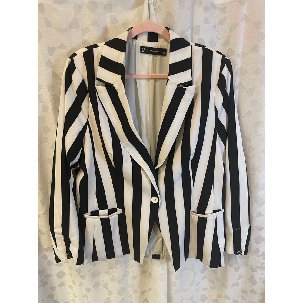 New York & Company Black and White Striped Blazer